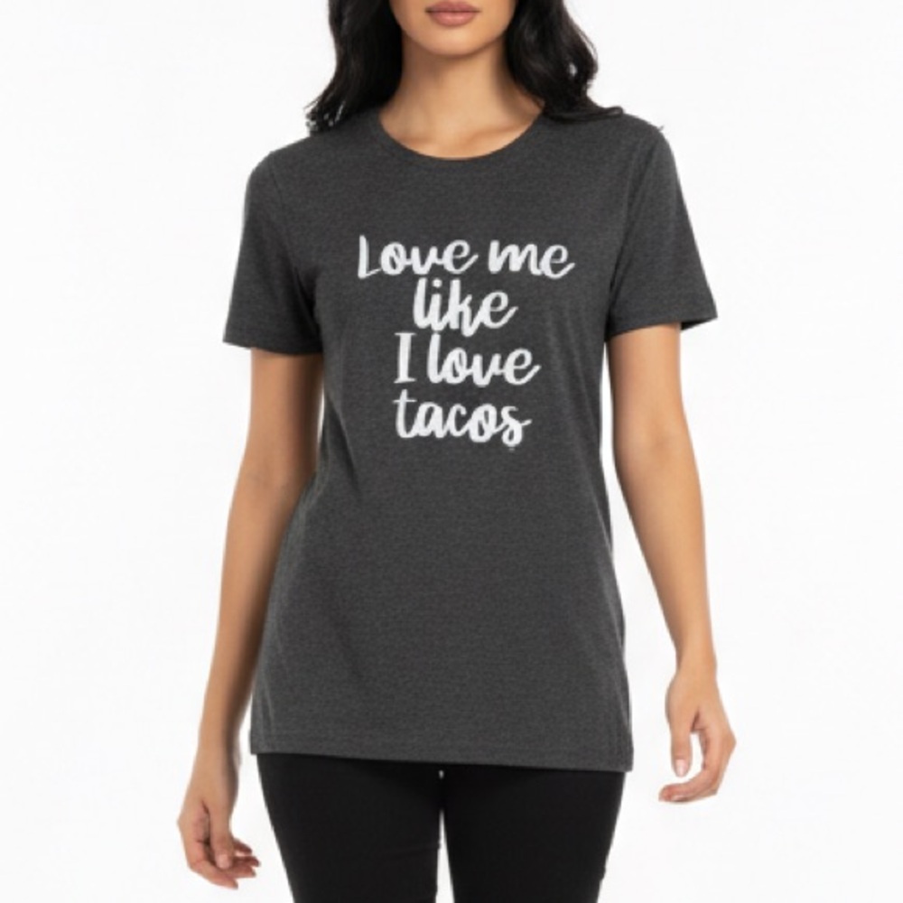 Love me Like I Love Tacos - Lulu's Boutique Graphic Tee Gray SZ SMALL